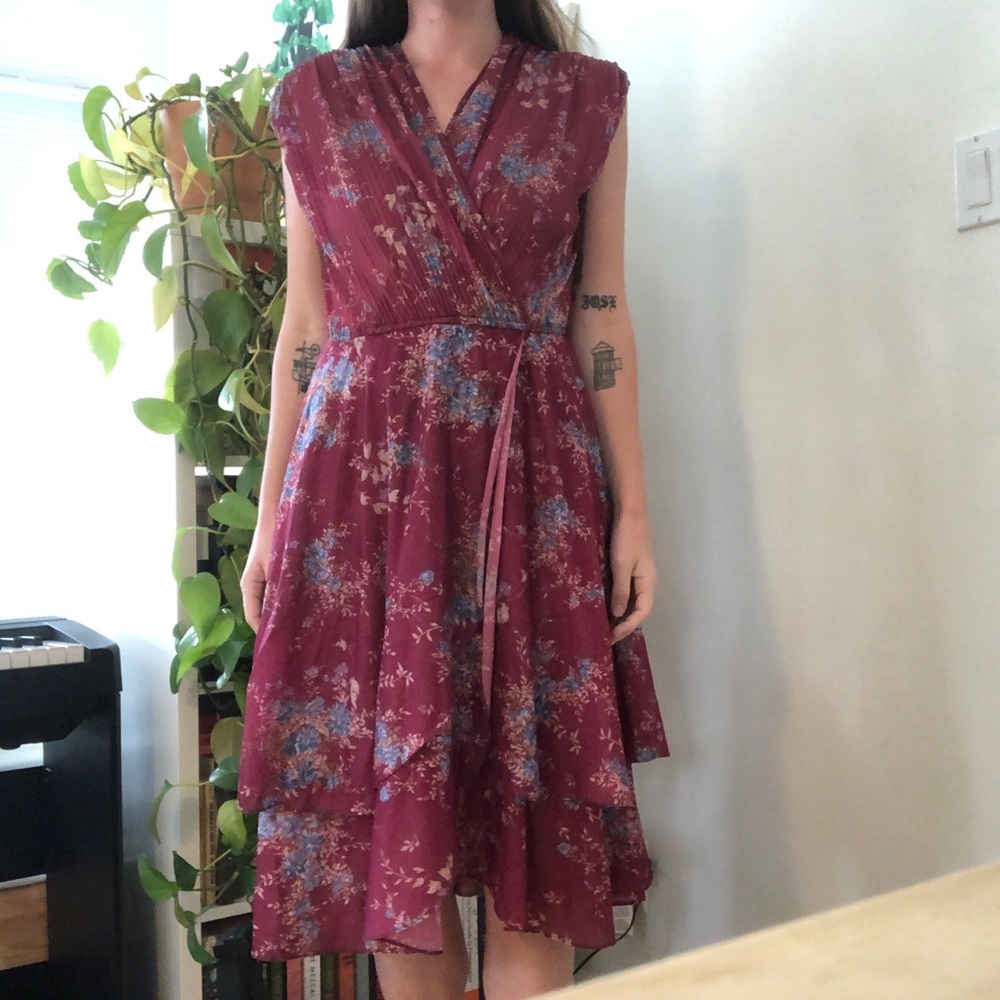 Maroon Vintage Floral Dress
